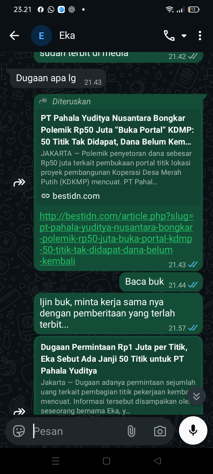 Setelah Dikirimi Tautan Berita, Nomor Eka Disebut Memblokir Kontak Redaksi